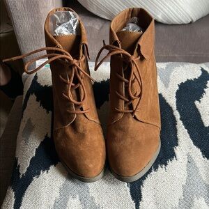 Brown suede wedge booties